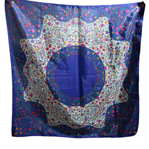 VTG Blue Purple Floral Square Scarf 31" Retro Vintage Cottage Boho Fairy Gma AOP